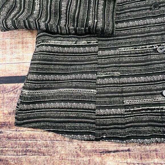 Chico's Metallic Woven Button Front Blazer Jacket Black White 3/L 16-18 - Picture 3 of 8